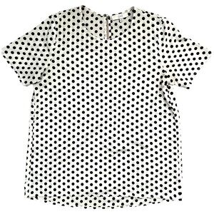 Ovi polka dot key hole back short sleeve blouse silky office capsule, size M
